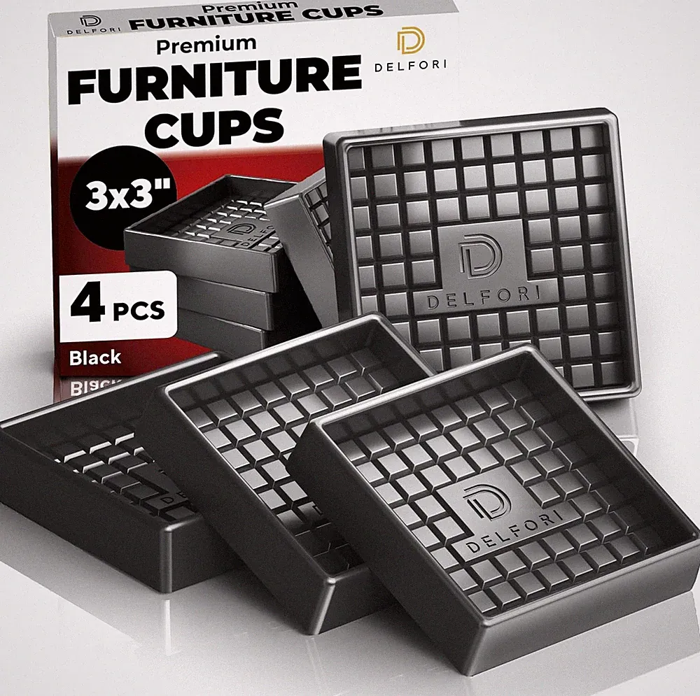 4 Pcs Non-Slip Furniture Pads Black 3x3 Anti-Skid Cups for Couch Bed Chair