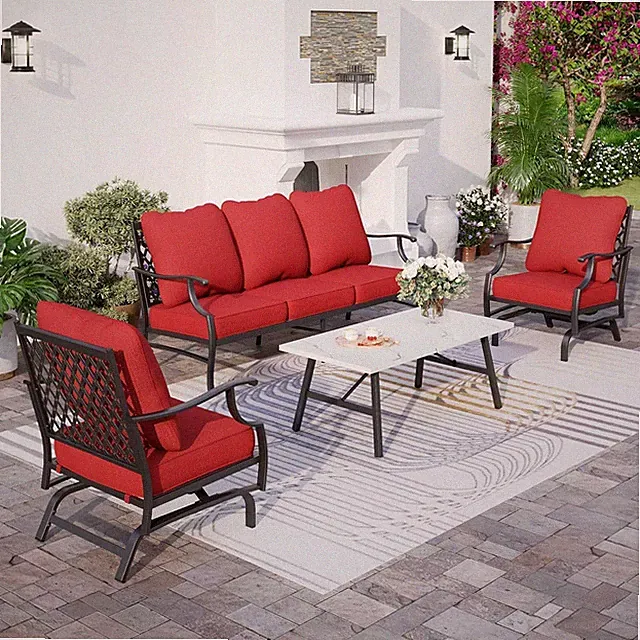 4 PCS Outdoor Patio Furniture Set Sectional Sofa Conversation Set Rocking Chairs