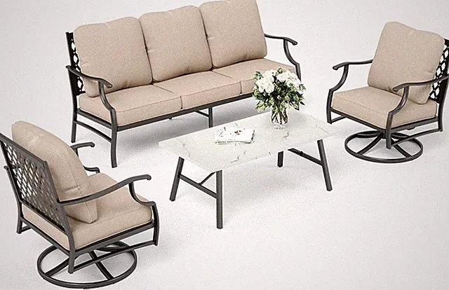 4 PCS Outdoor Patio Furniture Set Sectional Sofa Conversation Set Swivel Chairs