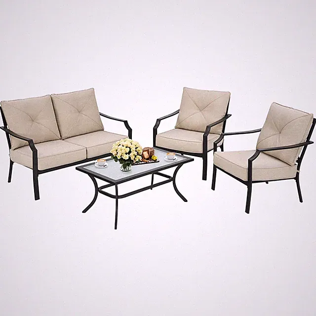 4 PCS Patio Furniture Set Cushion Sofa Loveseat Sectional Garden Deck Poolside