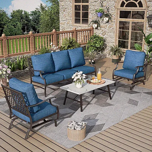 4 Pcs Patio Furniture Set Outdoor Conversation Set w/ Rocking Chair for Backyard