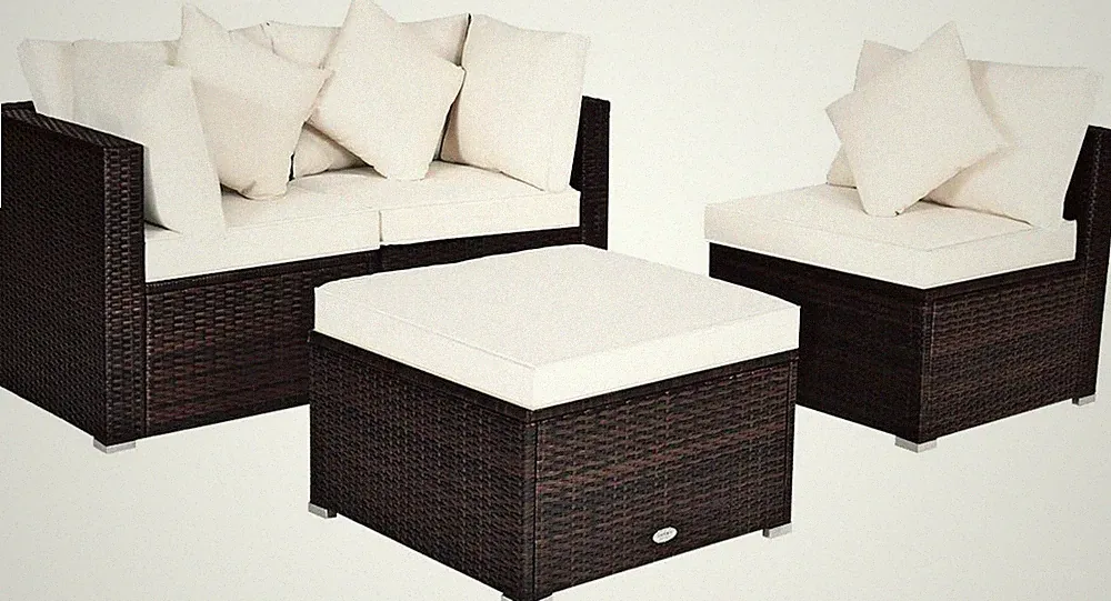 4 PCS Patio Rattan Sofa Set, Outdoor Wicker Sectional Furniture Set, Patio Conve