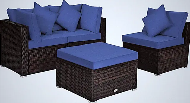 4 PCS Patio Rattan Sofa Set, Outdoor Wicker Sectional Furniture Set, Patio Conve