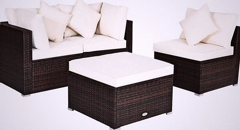 4 PCS Patio Rattan Sofa Set, Outdoor Wicker Sectional Furniture Set, Patio Conve