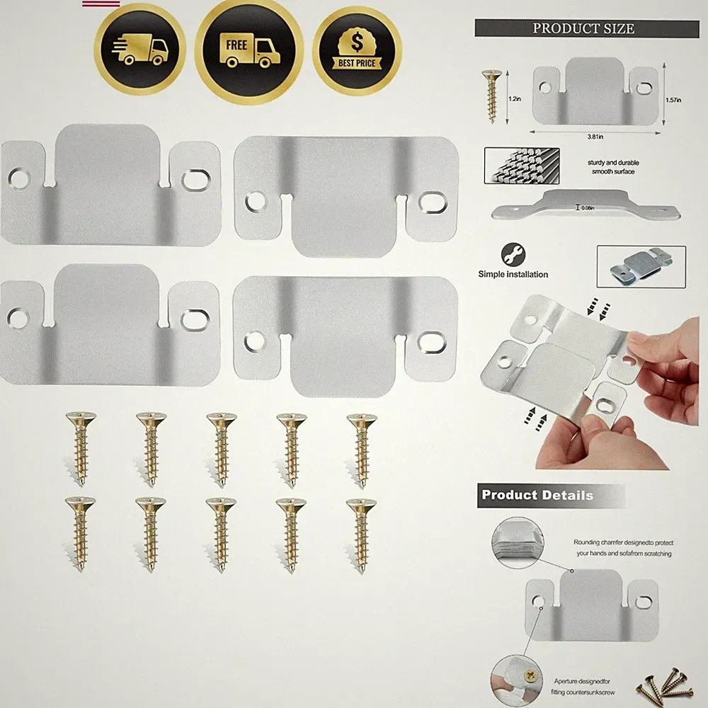 4 Pcs Sectional Couch Connectors Metal Couch Clips Sofa Connector Interlockin...