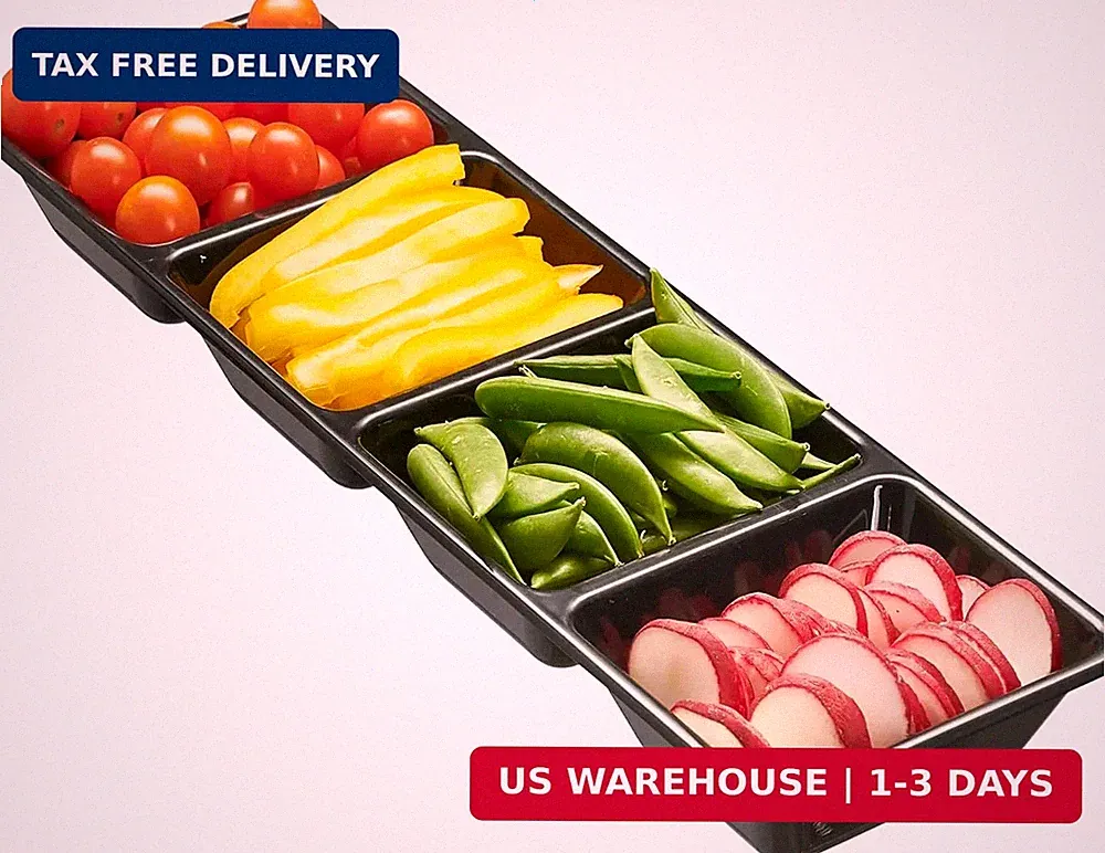 4 Pcs Sectional Serving Tray Platter Black Party Appetizer Veggie Snack Dish Set