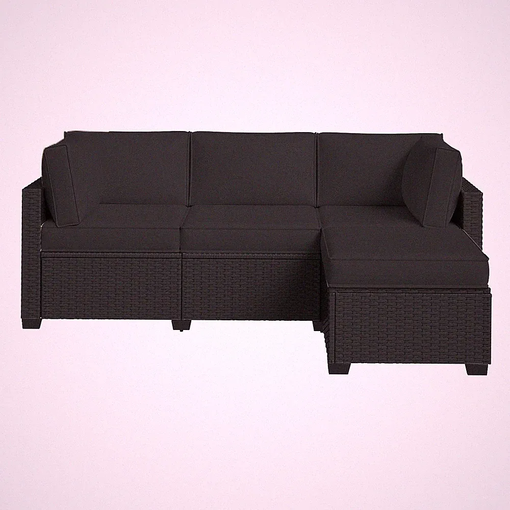 4-Person Black Outdoor Sectional Sofa Cushions