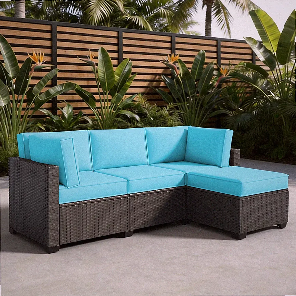 4-Person Sky Blue Outdoor Sectional Sofa Cushions