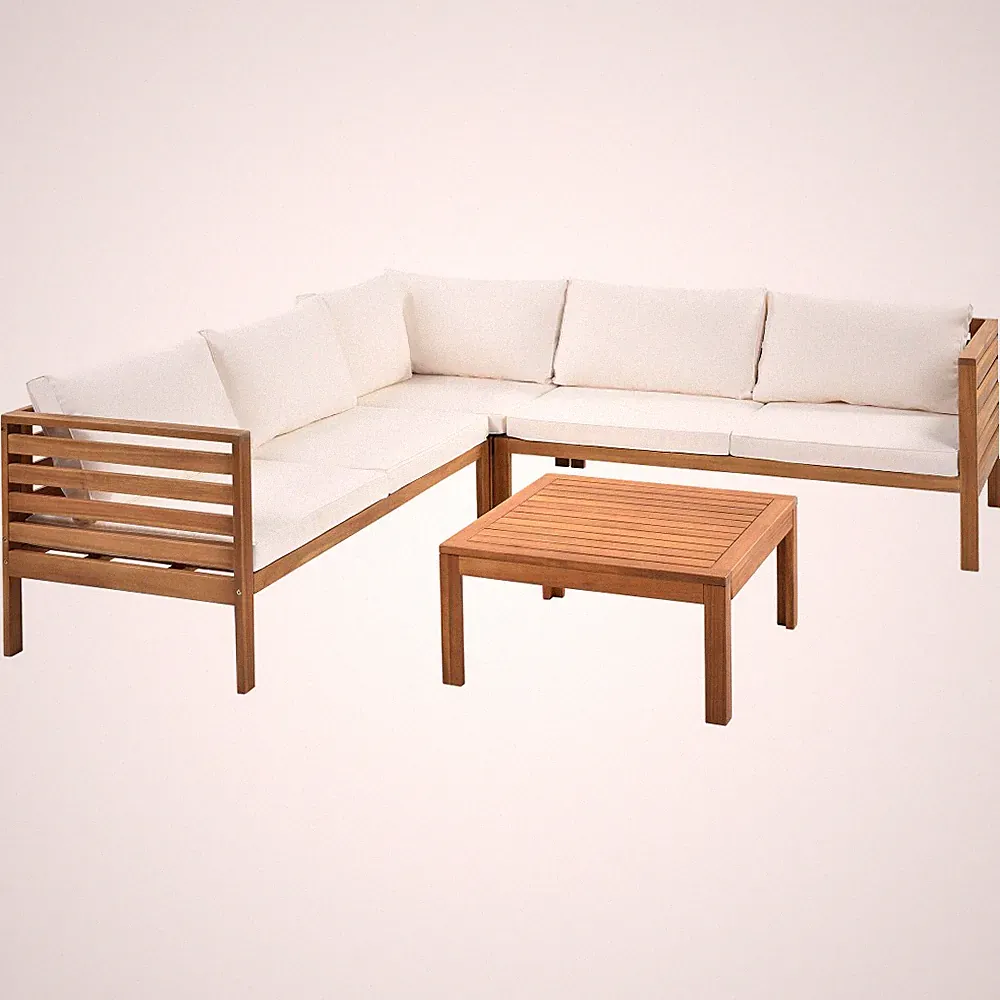 4-Piece Acacia Wood Outdoor Sofa Set Beige Cushions Water Resistant UV Protected