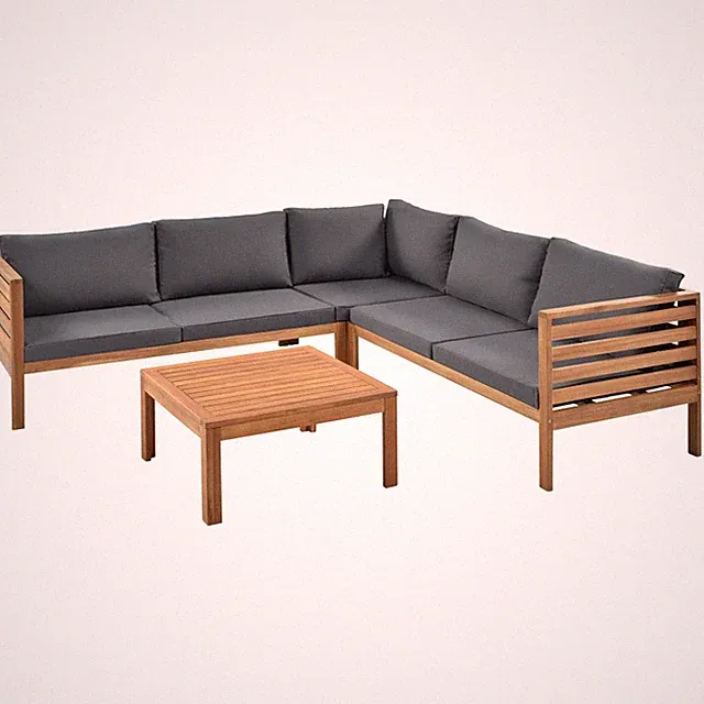 4-Piece Acacia Wood Outdoor Sofa Set Gray Cushions Water Resistant UV Protected