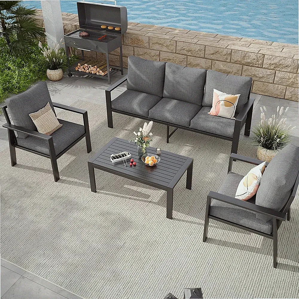 4-Piece Aluminum Patio Conversation Sets All-Weather Sectional Outdoor Furniture