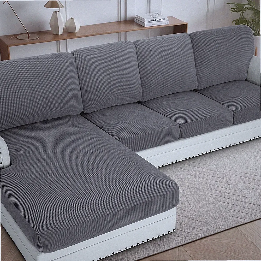 4-Piece Charcoal Grey Sofa Seat Covers - Perfect for L-Shaped Sectional Couches