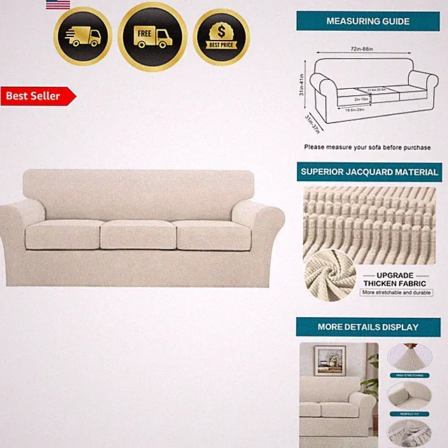 4 Piece Couch Cover Sofa Covers for 3 Cushion Couch Sofa Slipcovers Washable...