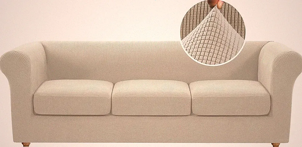 4 Piece Custom Fit Jacquard Couch Cover in Island Fossi - Anti-Wrinkle Design