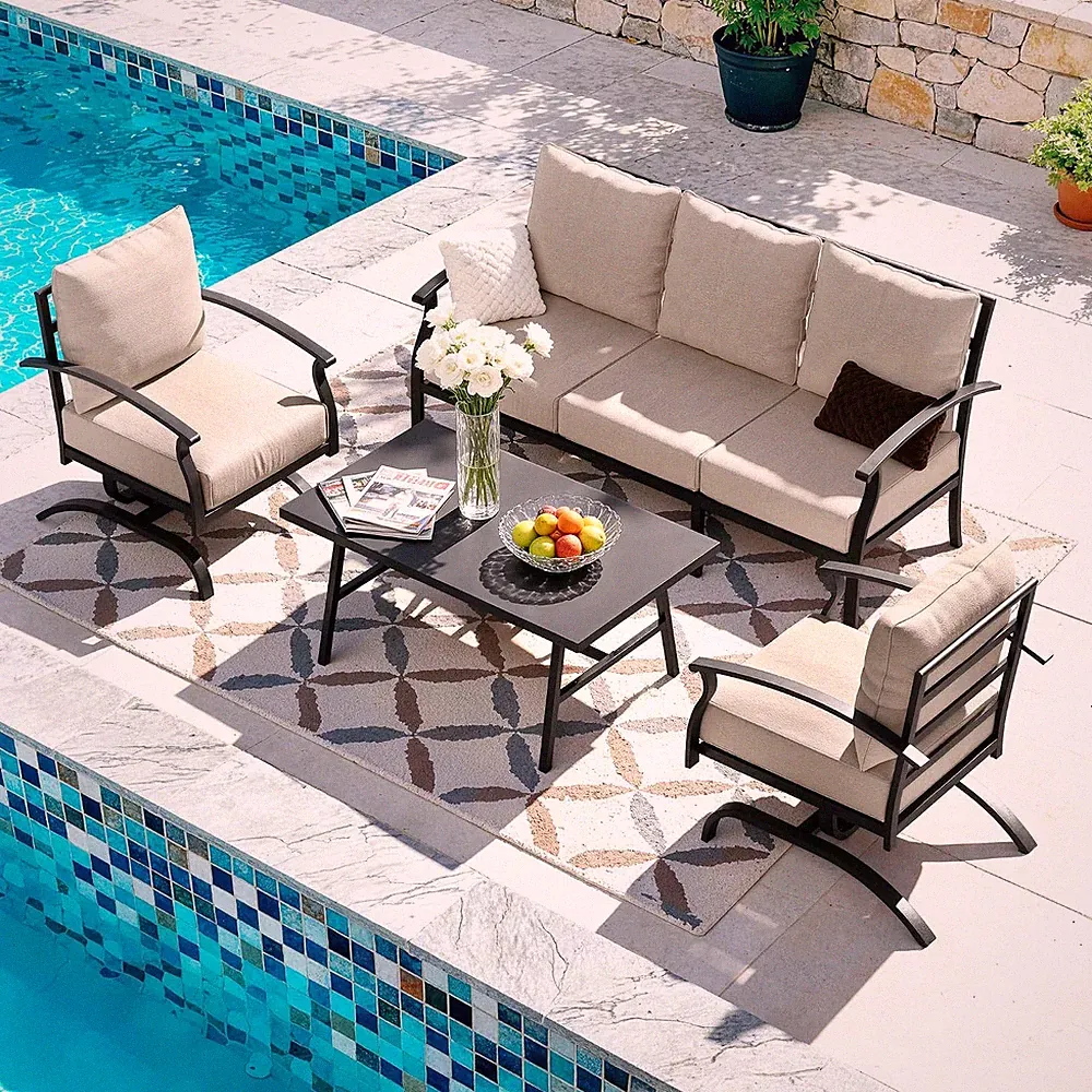 4 Piece Metal Outdoor Patio Furniture Set, Outdoor Sectional Sofa | All Weather