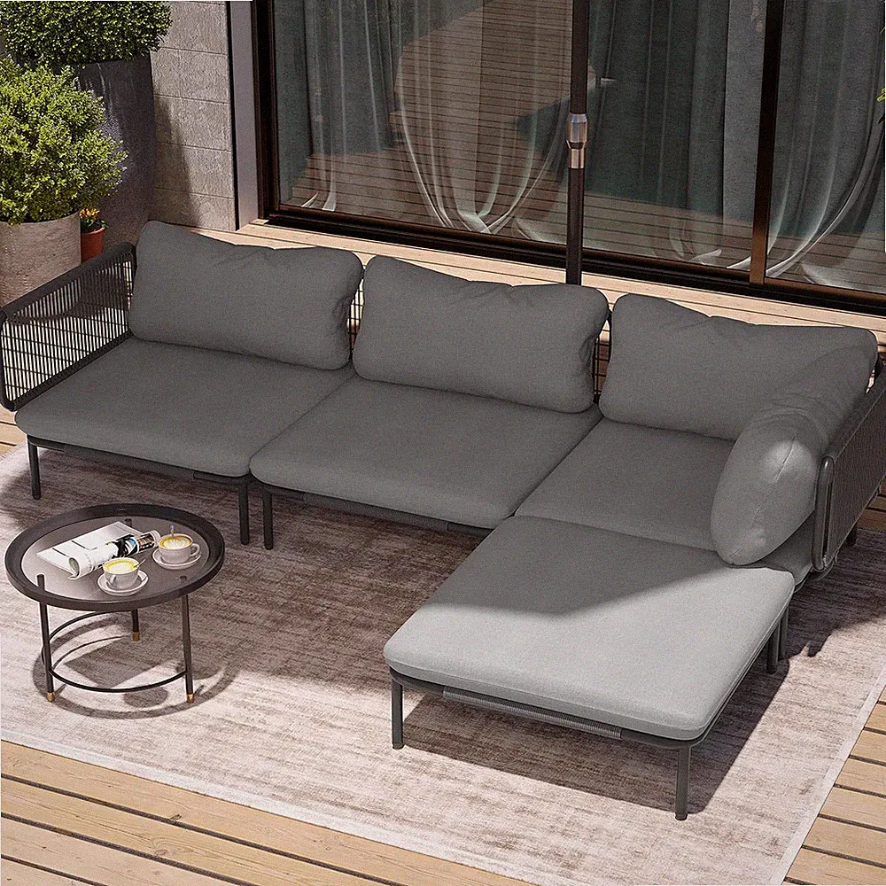 4 Piece Modern Outdoor Sectional Sofa, 31" Oversized Low-Profile Sofa Set