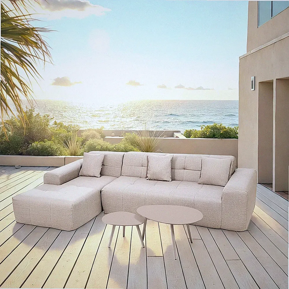 4-Piece Outdoor Beige Compressed Foam Sectional Sofa and Table Set – Comfortable