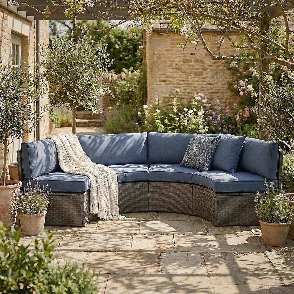 4-Piece Outdoor Half-Moon Wicker Patio Sectional Sofa Set | Windproof Slip-Over