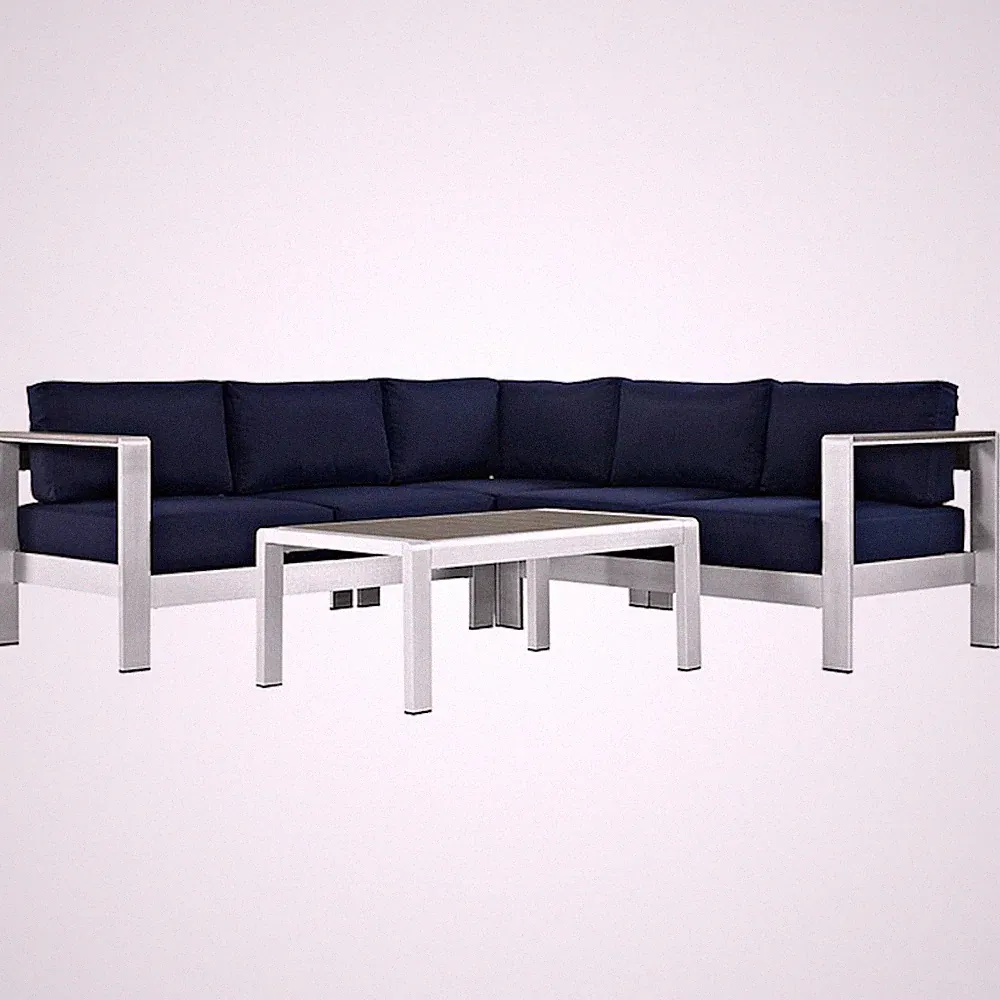 4 Piece Outdoor Patio Aluminum Sectional Sofa Sectional Beige Blue Orange Gray