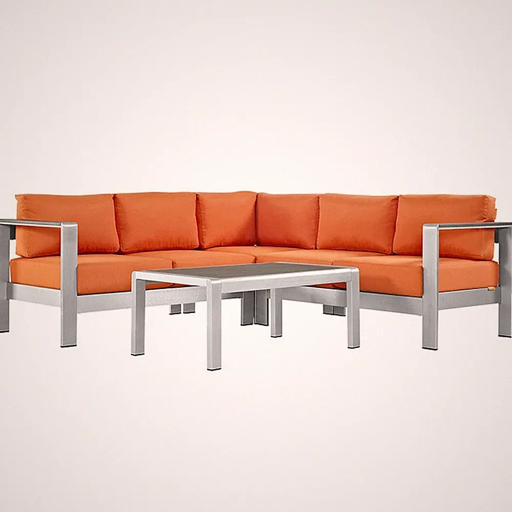 4 Piece Outdoor Patio Aluminum Sectional Sofa Sectional Beige Blue Orange Gray