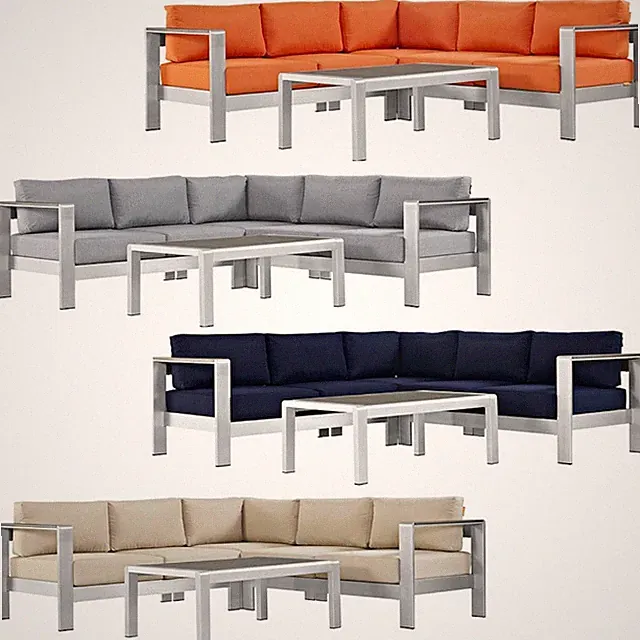4 Piece Outdoor Patio Aluminum Sectional Sofa Sectional Beige Blue Orange Gray
