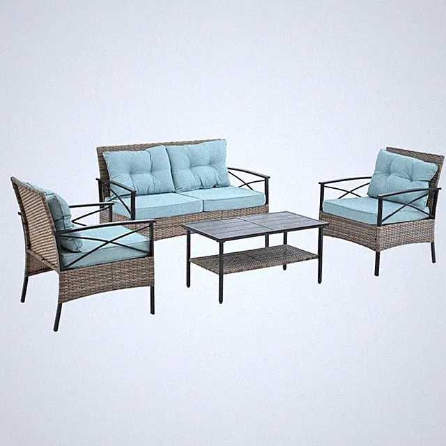 4 Piece Outdoor Patio PE Rattan Sectional Furniture Chair Set with Coffee Table