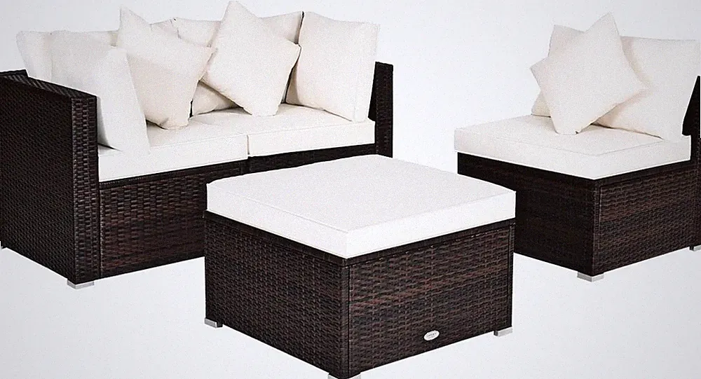 4-Piece Outdoor Rattan Sofa Set with Cushions for Patio & Garden (White)