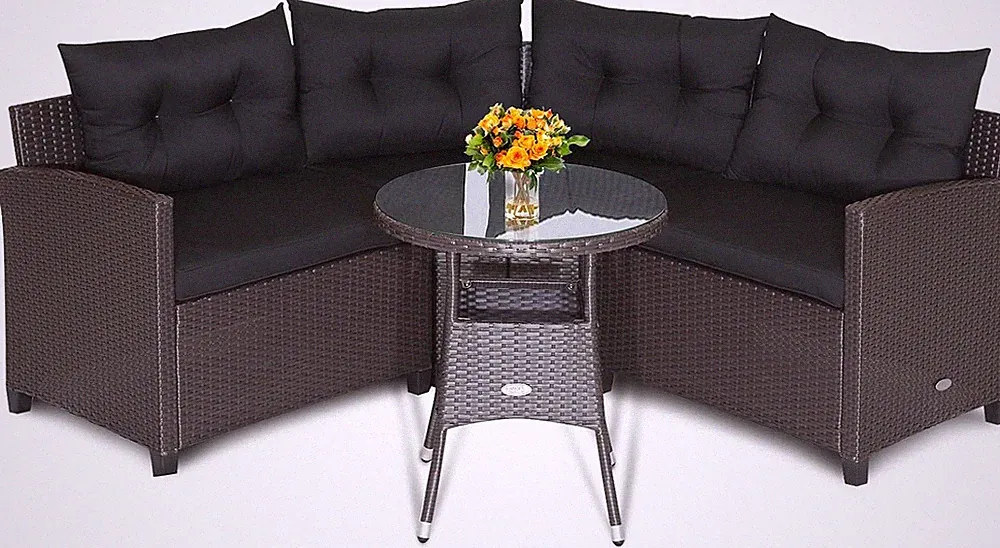 4 Piece Outdoor Sectional Sofa Set, Half-Moon All Weather Heavy Duty Corner Pati