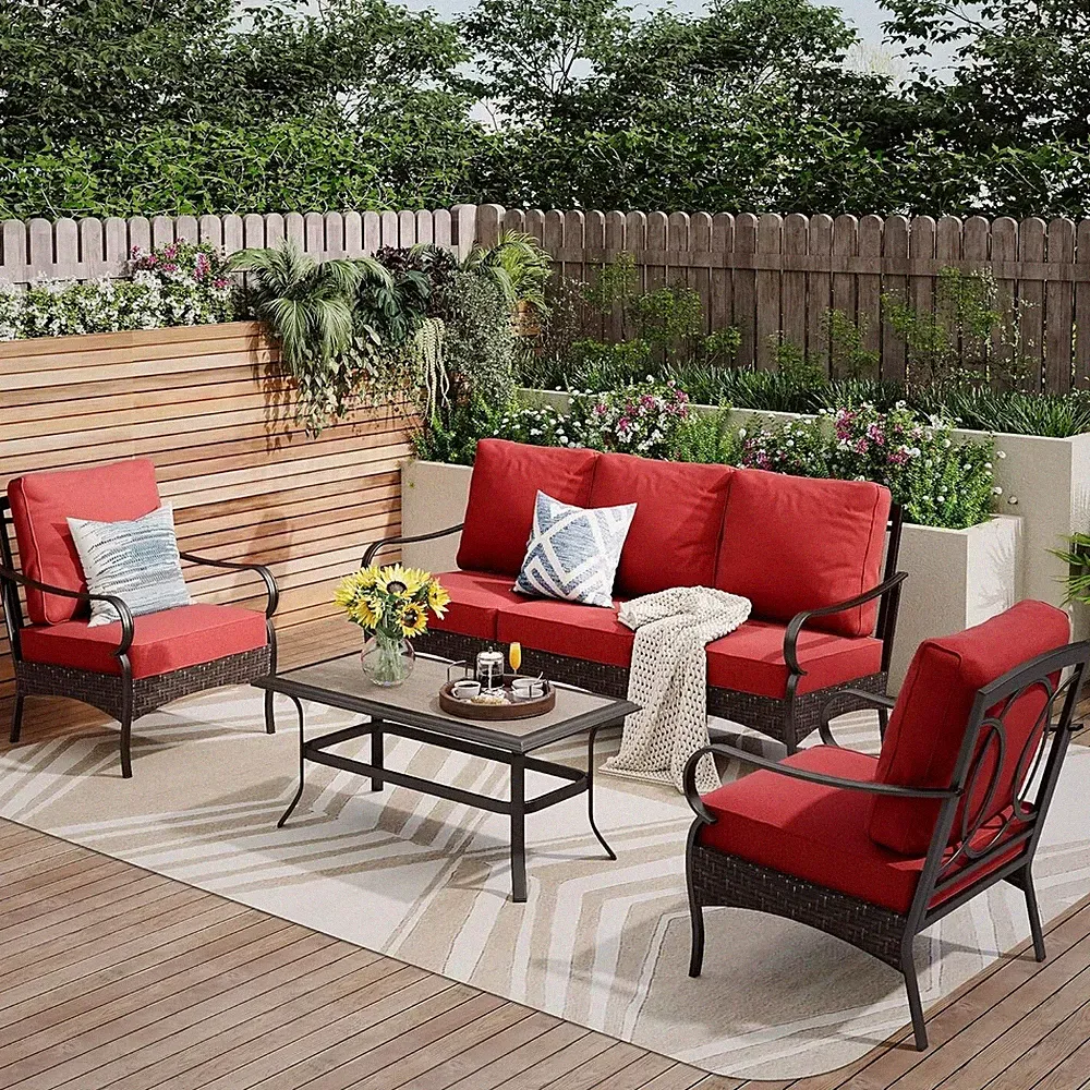 4 Piece Outdoor Sectional Sofa Set with Coffee Table Garden Patio Furniture Set