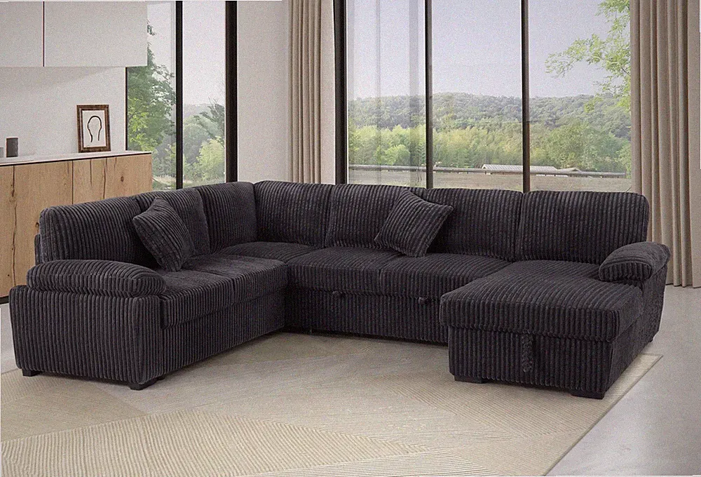 4 Piece Oversized Corduroy Sleeper Sectional Sofa With Storage Chaise
