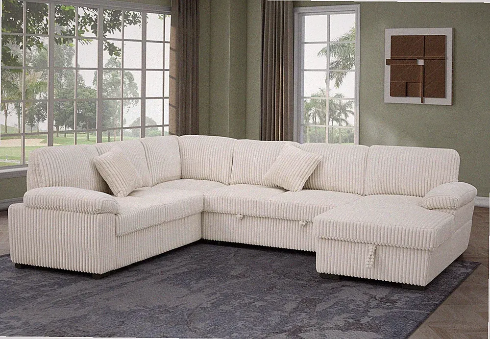 4 Piece Oversized Corduroy Sleeper Sectional Sofa With Storage Chaise