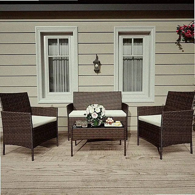 4-Piece Patio Furniture Set, All-Weather Patio Set - PE Wicker Sectional with Te