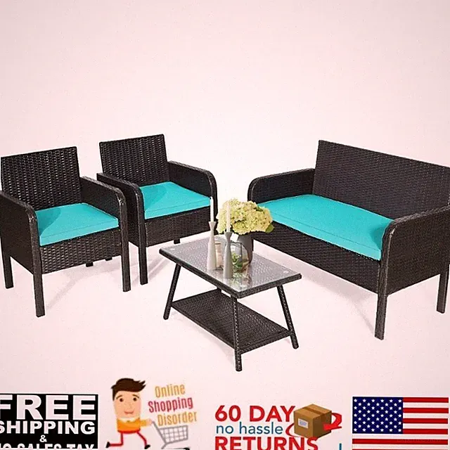 4 Piece Patio Furniture Set Garden Outdoor/Indoor Veranda Sectional Sofa Rattan
