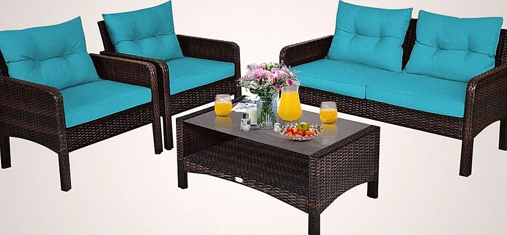 4-Piece Patio Furniture Set, Sectional Wicker Rattan Sofa Chair with Cushion, Lo