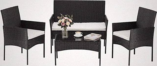 4-Piece Patio Furniture Set, Weather-Resistant PE Rattan Outdoor Wicker Furnitur