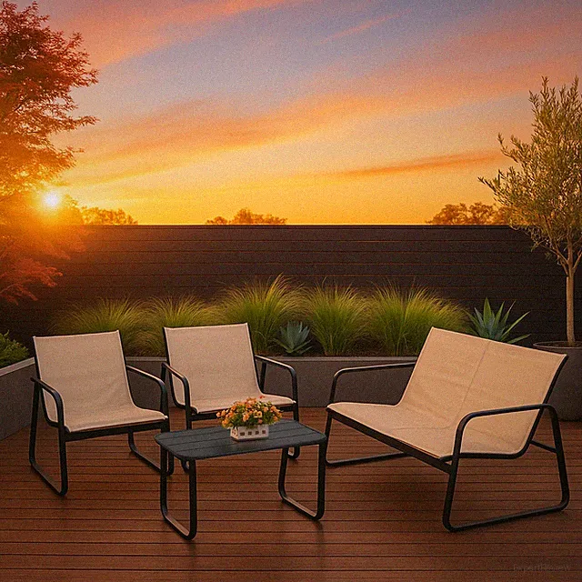 4 Piece Patio Furniture Sets Outdoor Textilene Loveseat Coffee Table with Chairs
