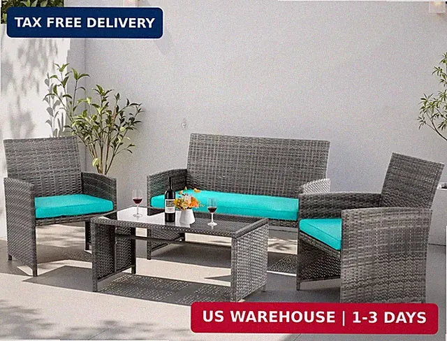4 Piece Patio Ratten Set Outdoor Furniture Set Wicker Conversation Sets with Cus