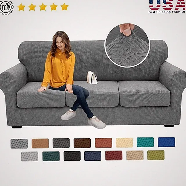 4 Piece Premium Stretch Sofa Cover Non Slip Jacquard Furniture Protector New