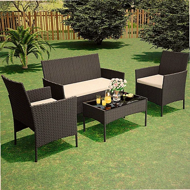 4-Piece Rattan Patio Furniture Set ,Outdoor Wicker Sofa Garden with Coffee Table