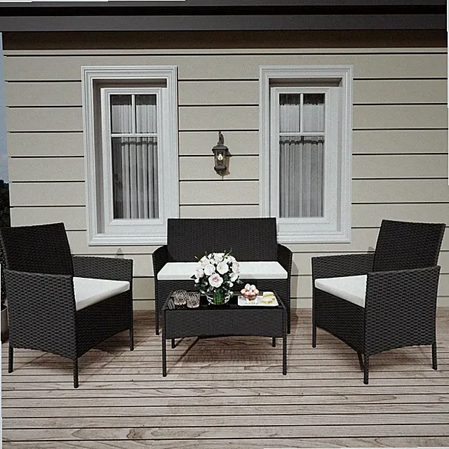 4-Piece Rattan Patio Furniture Set ,Outdoor Wicker Sofa Garden with Coffee Table