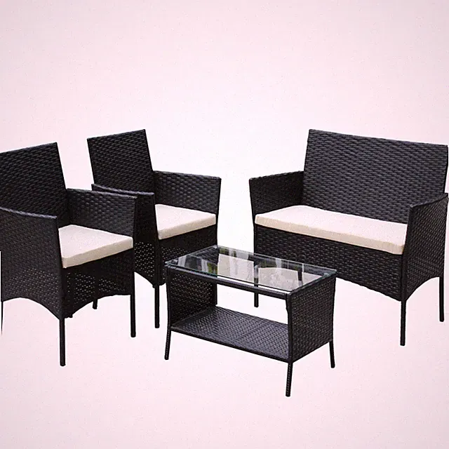 4-Piece Rattan Patio Set w/ Cushions - Outdoor Wicker Sofa Furniture
