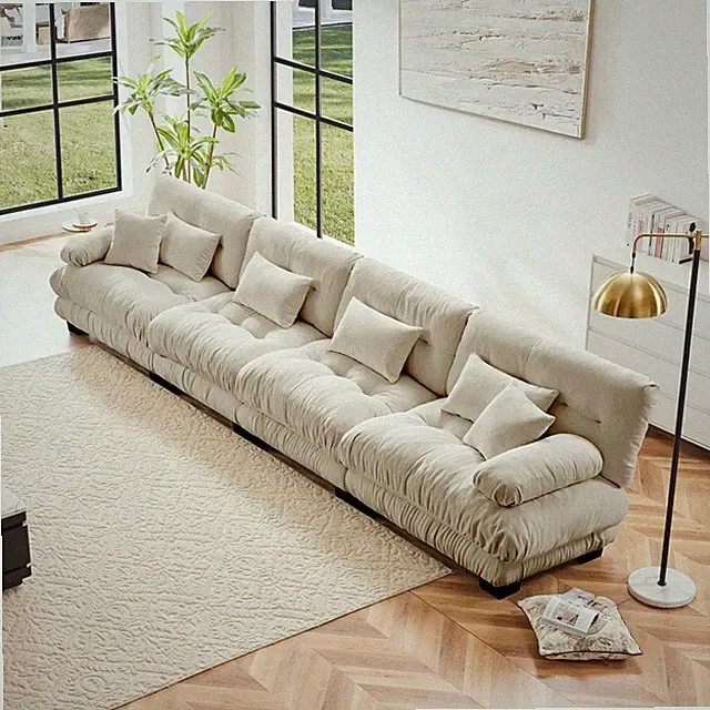 4-Piece Sectional Sofa, Chenille Modular Deep Seat Couch w/ Pillows