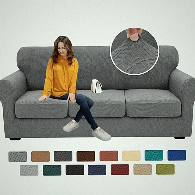 4 Piece Super Stretch Thick Couch Cover Set for 3 Cushion Sofa