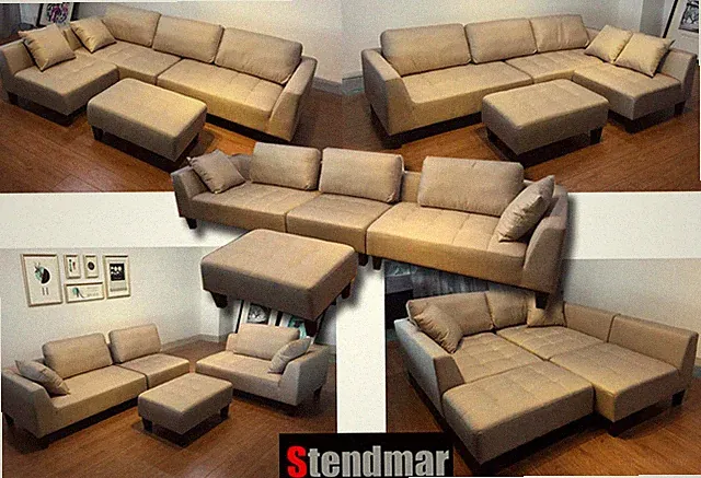 4-Piece Taupe Microfiber Fabric Sectional Sofa Set S160T