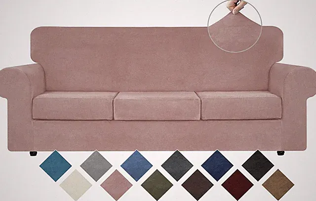 4 Piece Velvet Sofa Cover Set for 3 Cushion Couch Large Dark Grey Washable