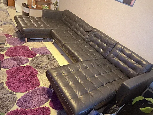 4 pieces (2 big+2small)Black Faux Leather Contemporary Sectional Sofa