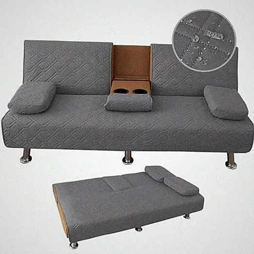 4 Pieces Click Clack Sofa Bed Cover 3 Seater, Quilted Convertible Folding Grey