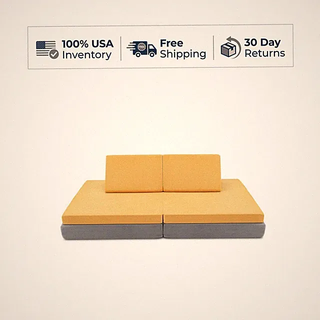 4 Pieces Convertible Kids Couch Set Folding Mats Yellow Suede