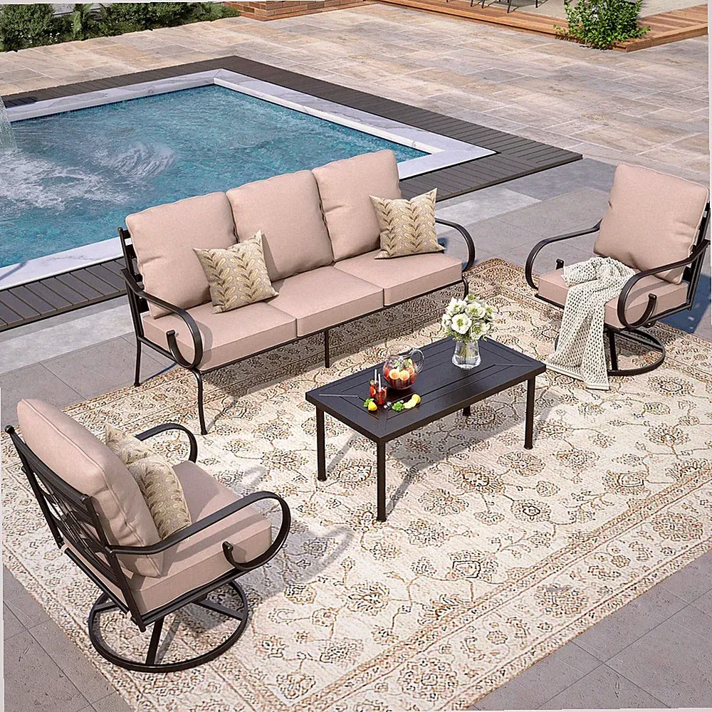4 Pieces Outdoor Metal Patio Furniture Sets with Coffee Table | Sectional Conver
