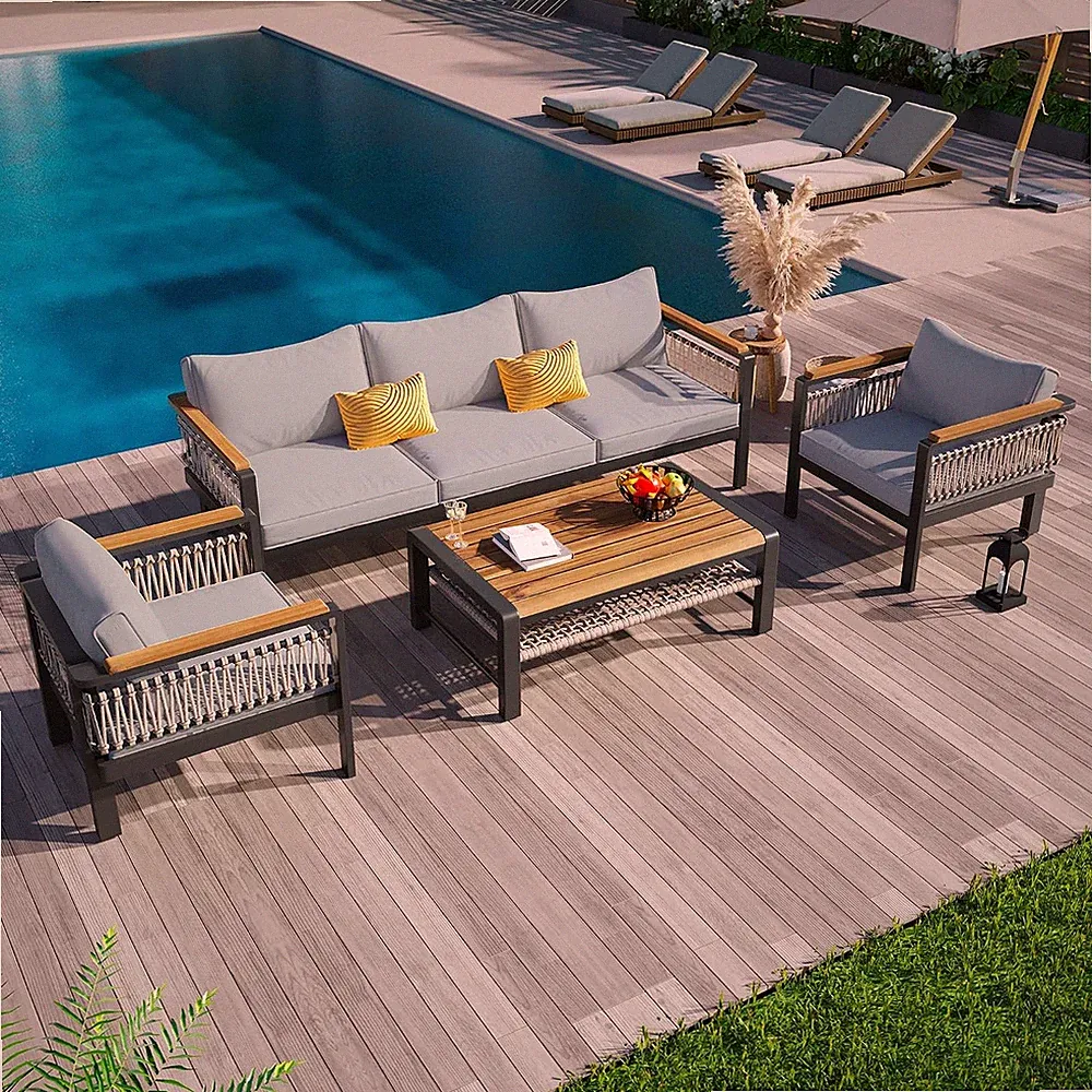 4 Pieces Outdoor Sectional Sofa Set, All-Weather Patio Seating Group Cnversation
